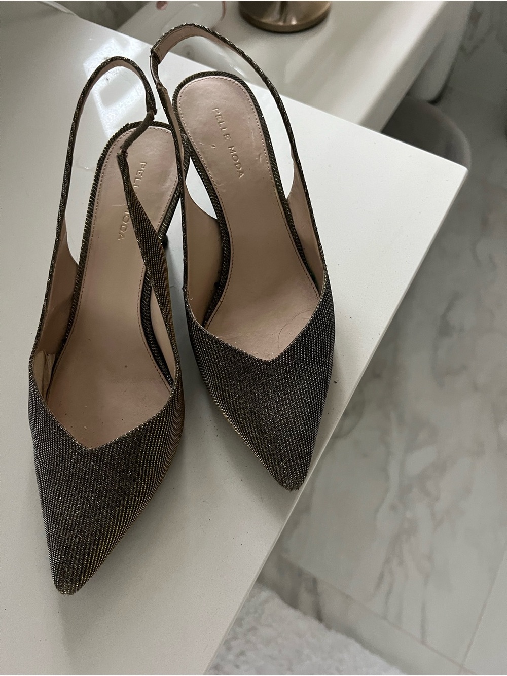 Pelle Moda Bronze-Tone Pointed Slingback Heels